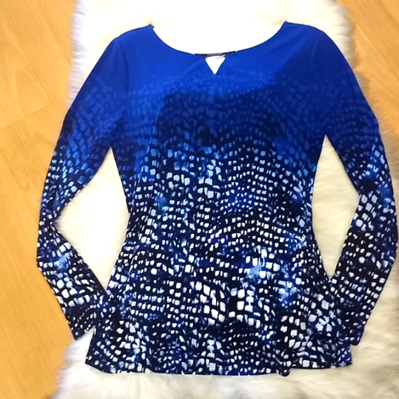 Calvin Klein Printed Keyhole Neck Jersey Blouse - Picture 11 of 13